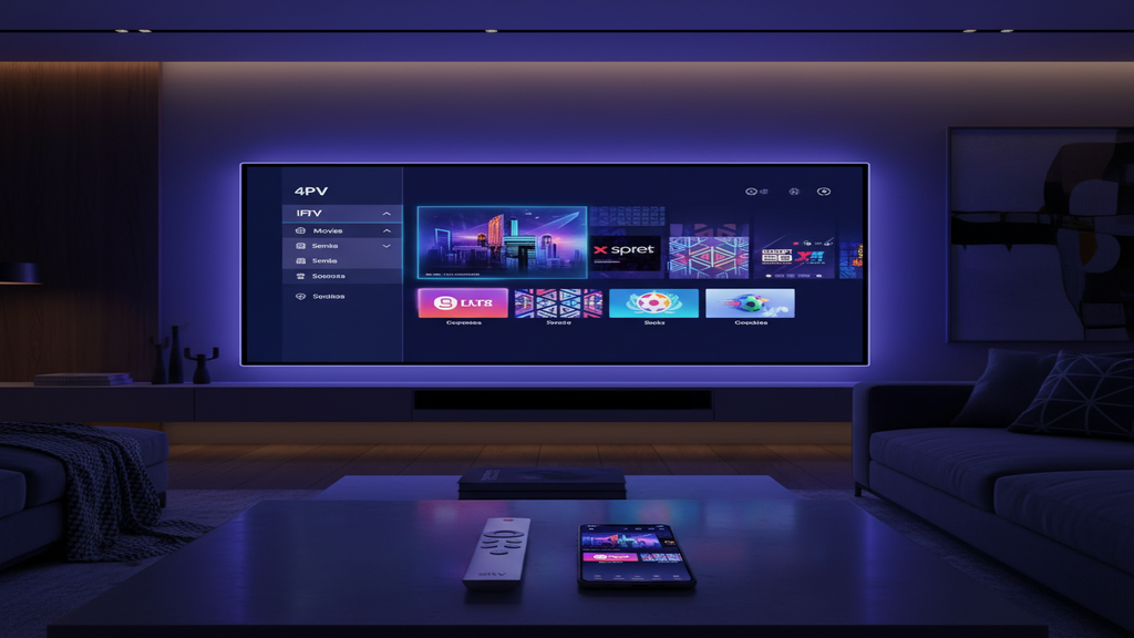 Un écran de Smart TV affichant une mosaïque de chaînes, illustrant les abonnements IPTV