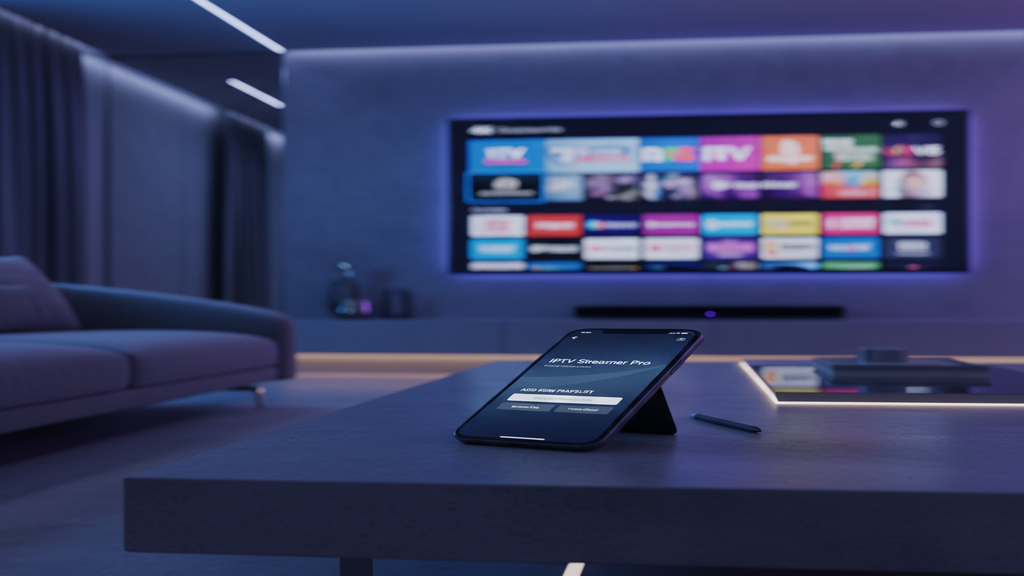 Guide illustrant comment ajouter une liste de chaînes IPTV dans une application de lecture avancée sur une Smart TV.