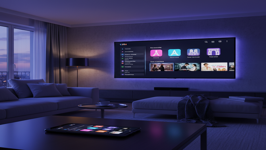 Un écran de Smart TV affichant une mosaïque de chaînes françaises, illustrant le concept de French IPTV