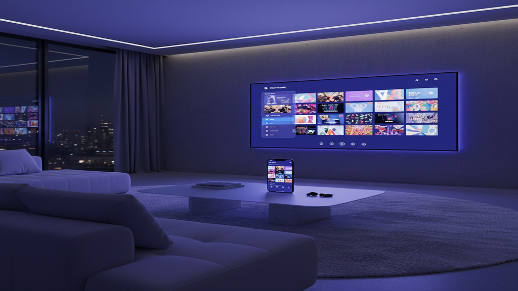 Un écran de Smart TV affichant une liste de chaînes depuis un IPTV player avec une playlist M3U.