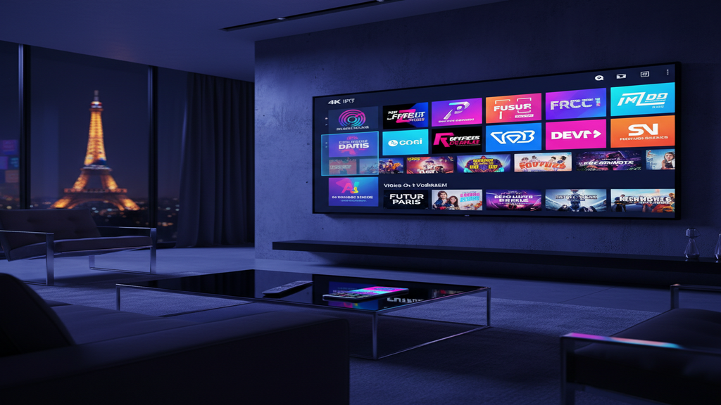 Un écran de Smart TV affichant une mosaïque de chaînes pour illustrer le choix des meilleurs fournisseurs d'abonnement IPTV en France.