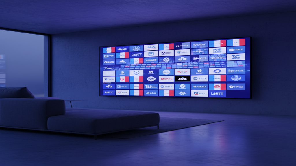 Personne utilisant une télécommande pour naviguer sur un abonnement IPTV avec un large choix de chaînes françaises